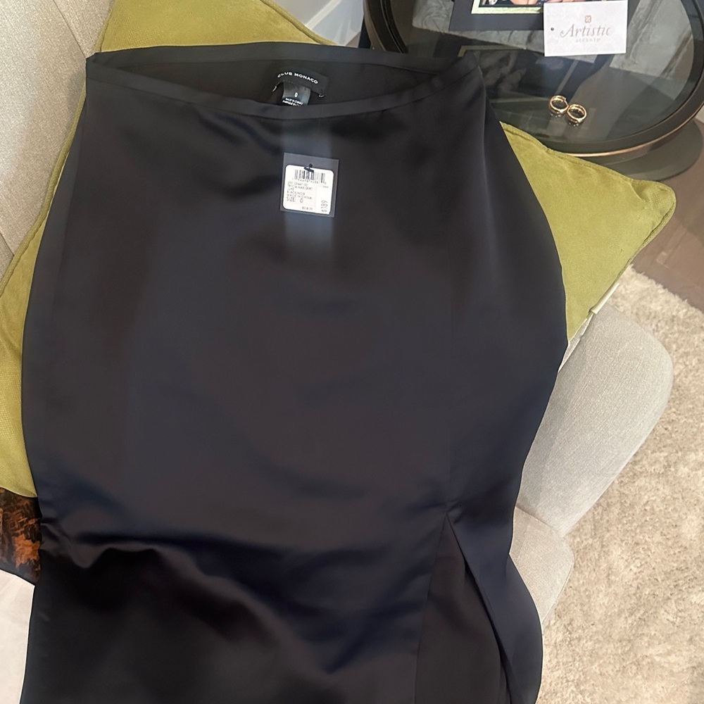 Club Monaco Black Satin Midi Skirt